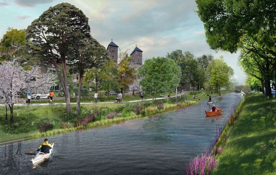 impressie groene oevers van in 2020 herstelde deel Catherijnesingel